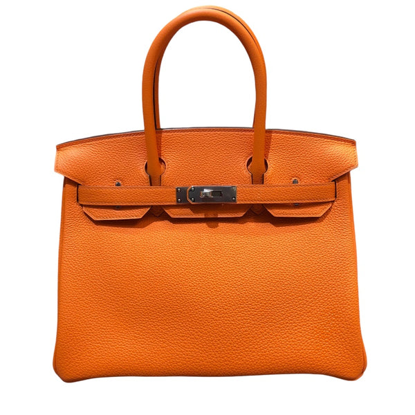 エルメス HERMES バーキン30 B刻 オレンジミニアン シルバー金具 トゴ レディース ハンドバッグ