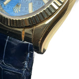 ロレックス ROLEX デイトジャスト36 ウェーブ D番 116138 ブルー K18YG/革ベルト 自動巻き メンズ 腕時計