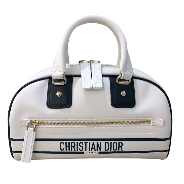 クリスチャン・ディオール Christian Dior ボーリングバッグ ホワイト/ネイビー ゴールド金具 レザー レディース ハンドバッグ