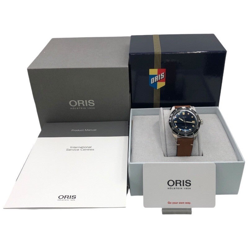 オリス ORIS ダイバーズ65 デイト 0173377074055 ブルー SS/革ベルト 自動巻き メンズ 腕時計