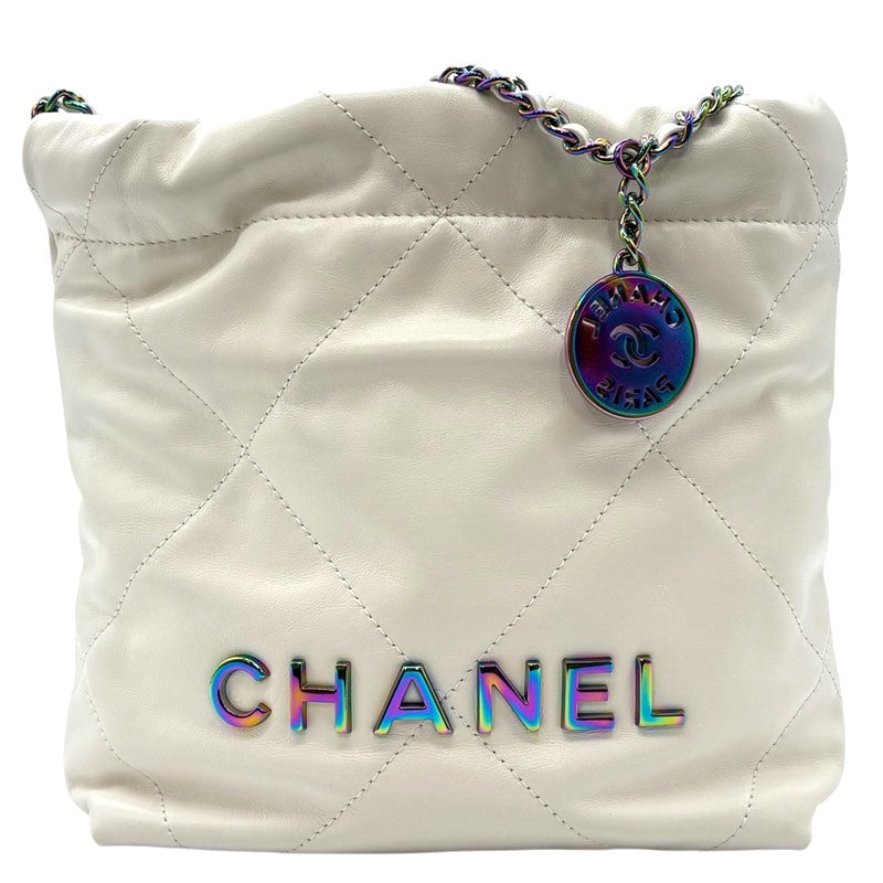 シャネル CHANEL シャネル22ミニ AS3980 ホワイト　レインボー金具　 カーフ レディース ショルダーバッグ