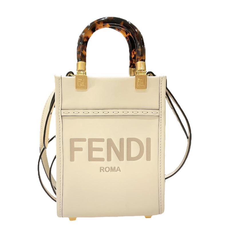 フェンディ FENDI サンシャイン ショッパー ミニ 8BS051 ホワイト レザー レディース 2wayショルダーバッグ