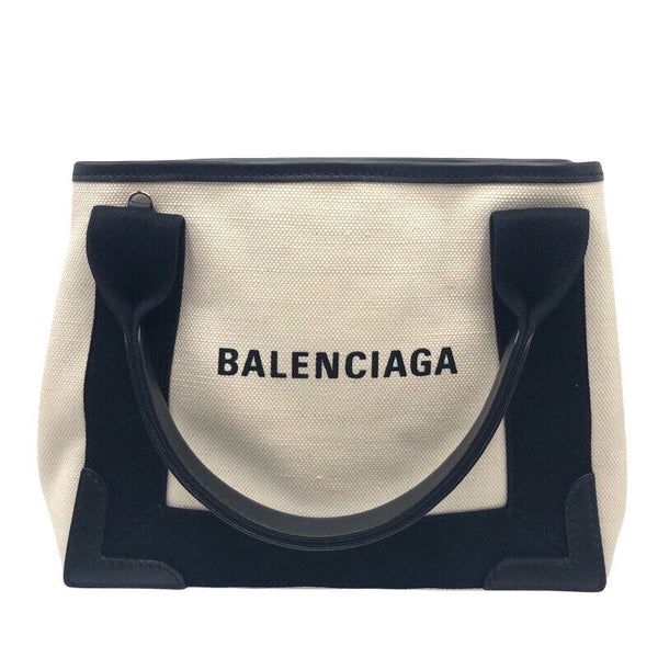 バレンシアガ BALENCIAGA ネイビーカバスXS 390346 アイボリー/ブラック キャンバス レディース ハンドバッグ