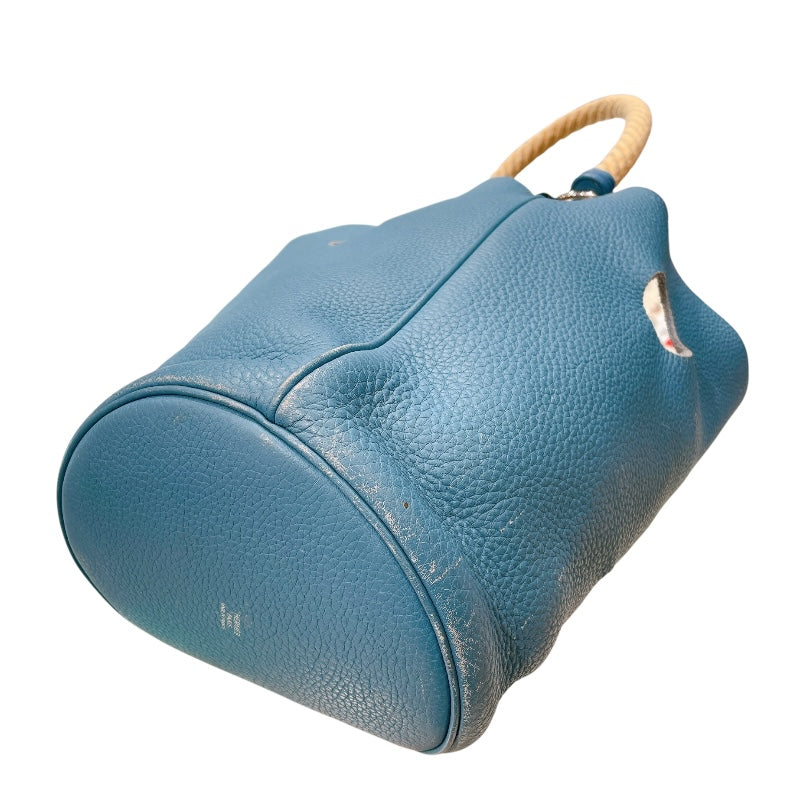 エルメス HERMES マンジョワールMM □K刻 ブルージーン シルバー金具 トリヨン レディース ハンドバッグ