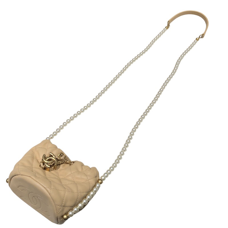 シャネル CHANEL パールチェーンショルダー AS2529 ベージュ ゴールド金具 ラム レディース ショルダーバッグ