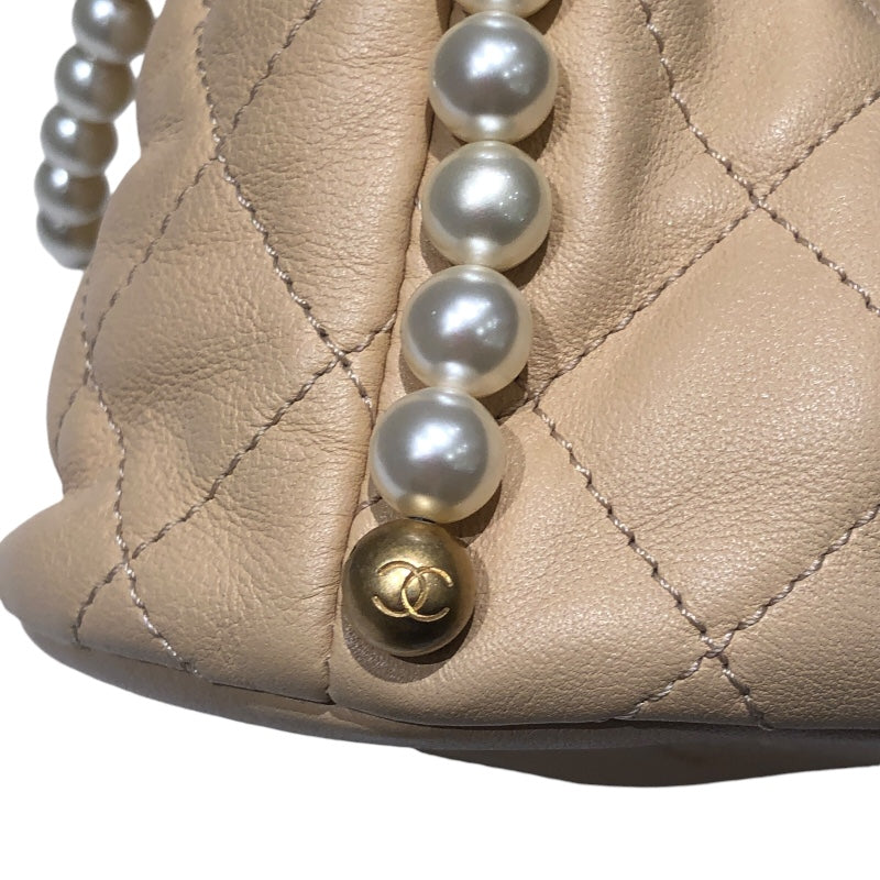 シャネル CHANEL パールチェーンショルダー AS2529 ベージュ ゴールド金具 ラム レディース ショルダーバッグ