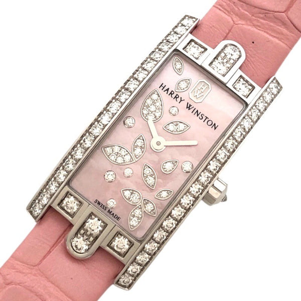 ハリーウィンストン HARRY WINSTON アヴェニューC ミニ リリークラスターピンク ピンクシェル AVCQHM16WW055 ピンクシェル K18WG/革ベルト クオーツ レディース 腕時計