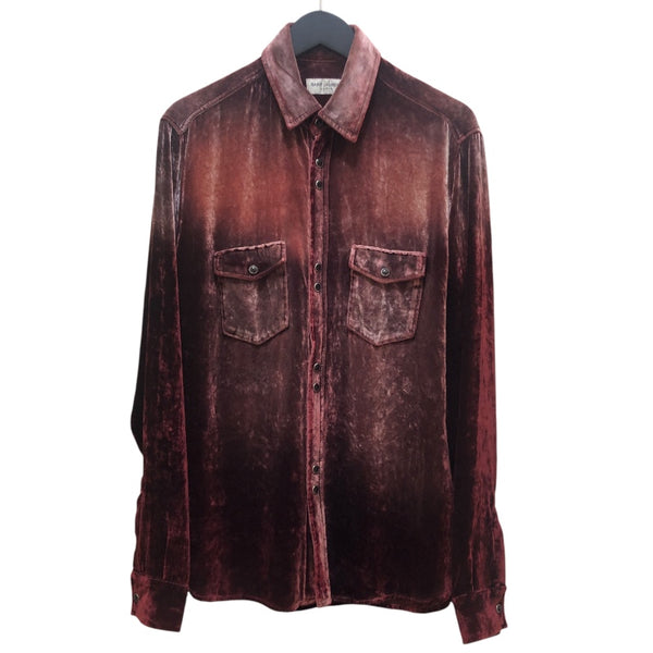 サンローラン SAINT LAURENT ブリーチ加工 ベルベット長袖シャツ 605582 ボルドー ベロア メンズ 長袖シャツ