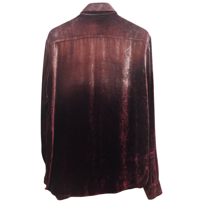 サンローラン SAINT LAURENT ブリーチ加工 ベルベット長袖シャツ 605582 ボルドー ベロア メンズ 長袖シャツ