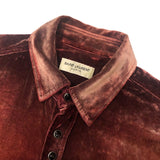 サンローラン SAINT LAURENT ブリーチ加工 ベルベット長袖シャツ 605582 ボルドー ベロア メンズ 長袖シャツ