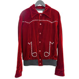 サンローラン SAINT LAURENT 音符ラインストーンベルベットブルゾン 44 437853 レッド ベロア メンズ ブルゾン