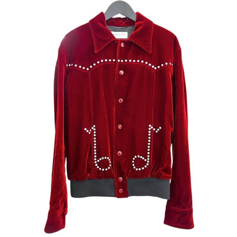サンローラン SAINT LAURENT 音符ラインストーンベルベットブルゾン 44 437853 レッド ベロア メンズ ブルゾン