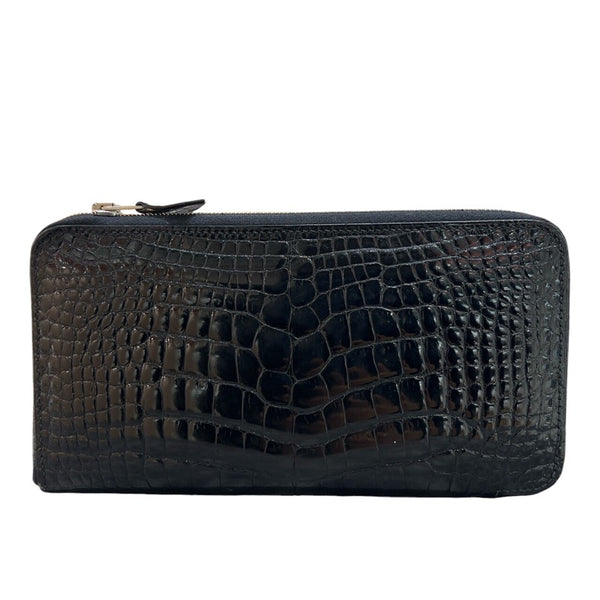 エルメス HERMES アザップロング □K刻 ブラック×シルバー金具 アリゲーター ユニセックス 長財布