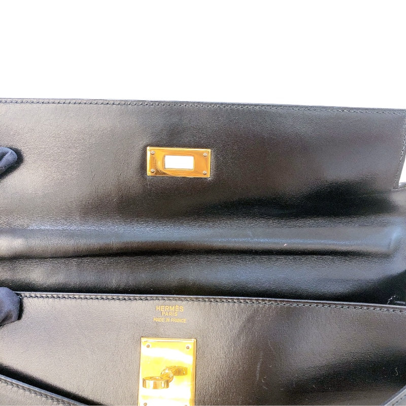 エルメス HERMES ケリー32 内縫い 〇Q刻(1987年) ブラック ゴールド金具 ボックスカーフ レディース ハンドバッグ