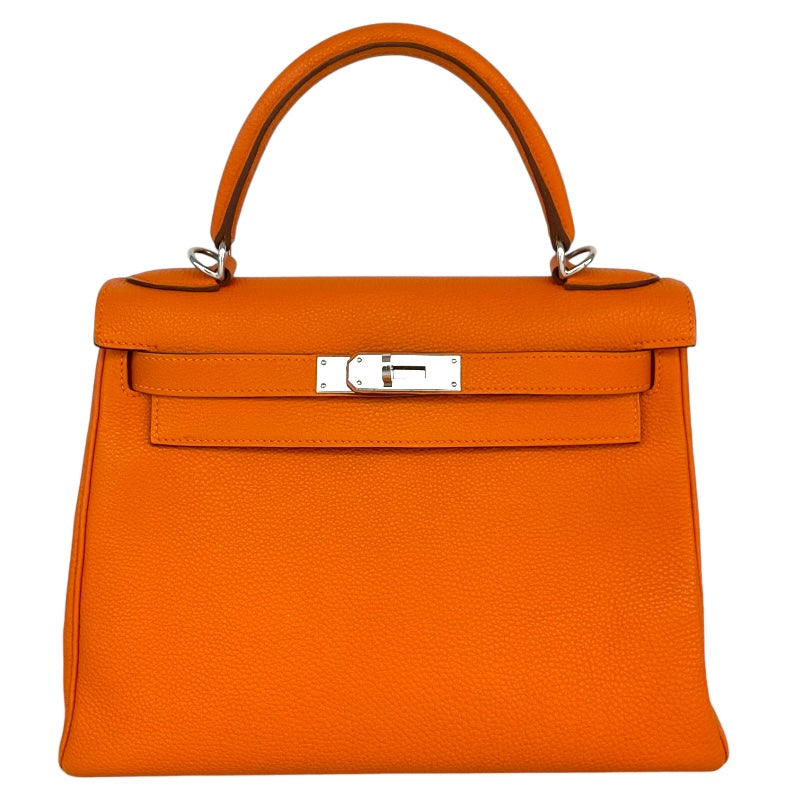 エルメス HERMES ケリー28 内縫い □K刻 オレンジ シルバー金具 トゴ