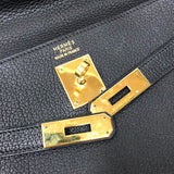 エルメス HERMES ケリー35 内縫い □D刻 ブラック ゴールド金具 フィヨルド レディース ハンドバッグ