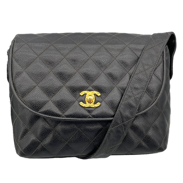 シャネル CHANEL マトラッセ ショルダーバッグ 2番台 ブラック ゴールド金具 キャビアスキン レディース ショルダーバッグ
