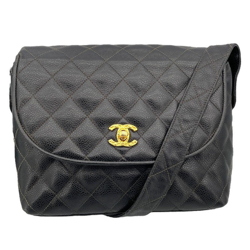 シャネル CHANEL マトラッセ ショルダーバッグ 2番台 ブラック ゴールド金具 キャビアスキン レディース ショルダーバッグ