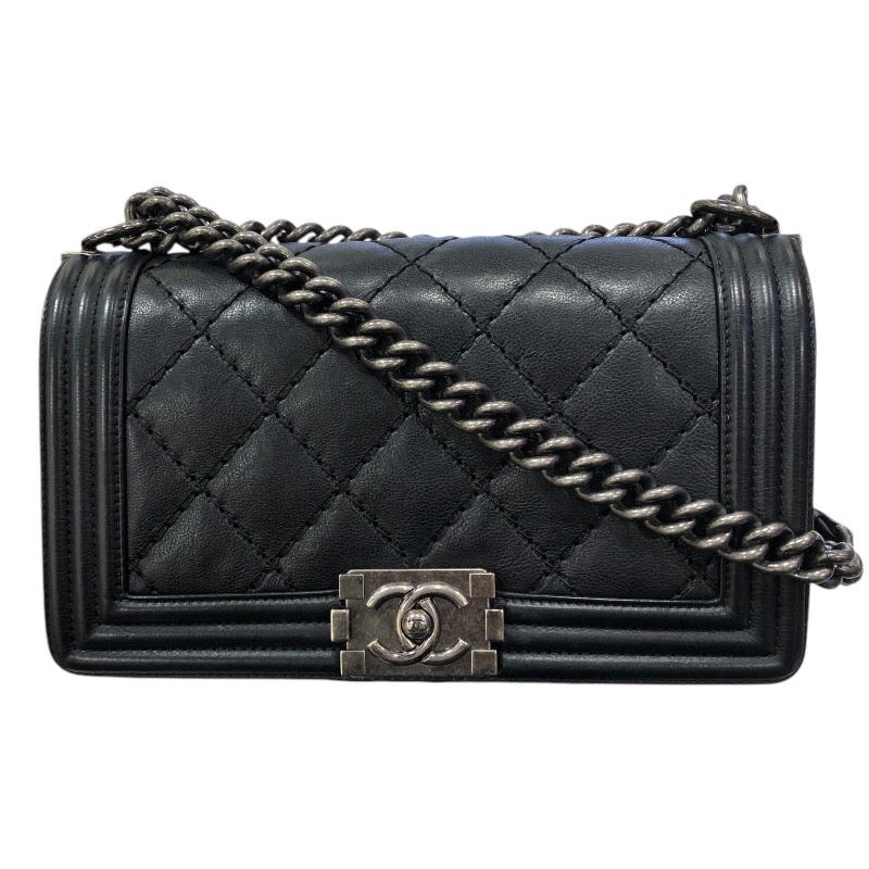 シャネル CHANEL ボーイシャネル２５ ブラック・シルバー金具 カーフ/フィヨルドステッチ レディース ショルダーバッグ