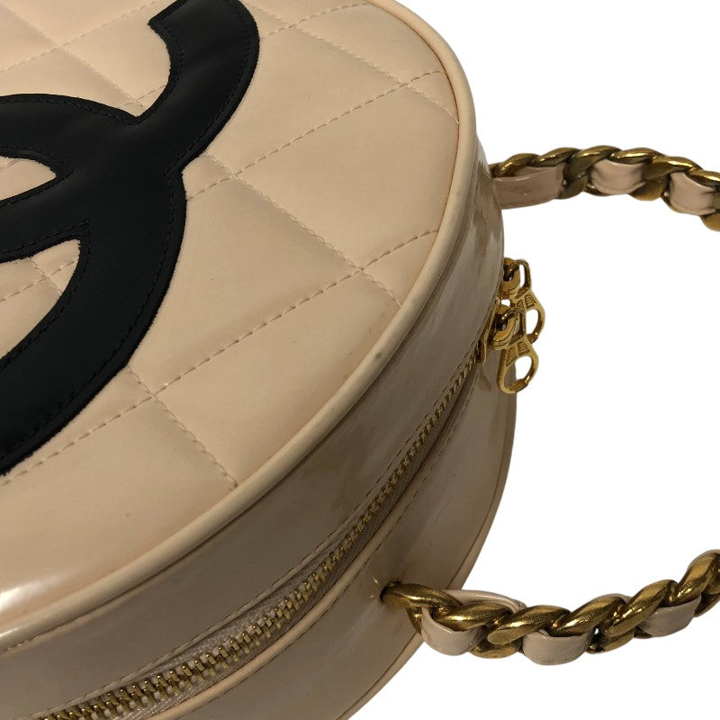 シャネル CHANEL ココマーク ラウンドバニティバッグ ベージュ×ブラック ゴールド金具 エナメル レディース ショルダーバッグ