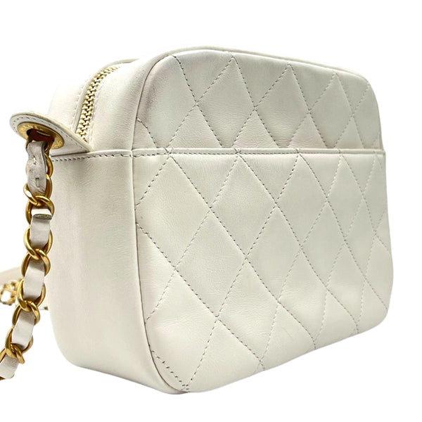 シャネル CHANEL マトラッセ ロゴカメラバッグ AS1609 ホワイト ゴールド金具 カーフレザー レディース ショルダーバッグ