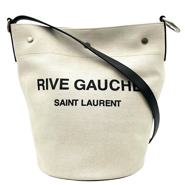 サンローラン SAINT LAURENT リブゴーシュ バケットバッグ 669299 アイボリー×ブラック シルバー金具 キャンバス ユニセックス ショルダーバッグ