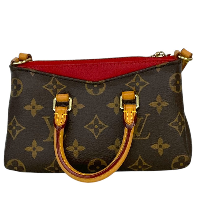 ルイ・ヴィトン LOUIS VUITTON ナノパラス M61254 ブラウン/レッド モノグラムキャンバス レディース ショルダーバッグ