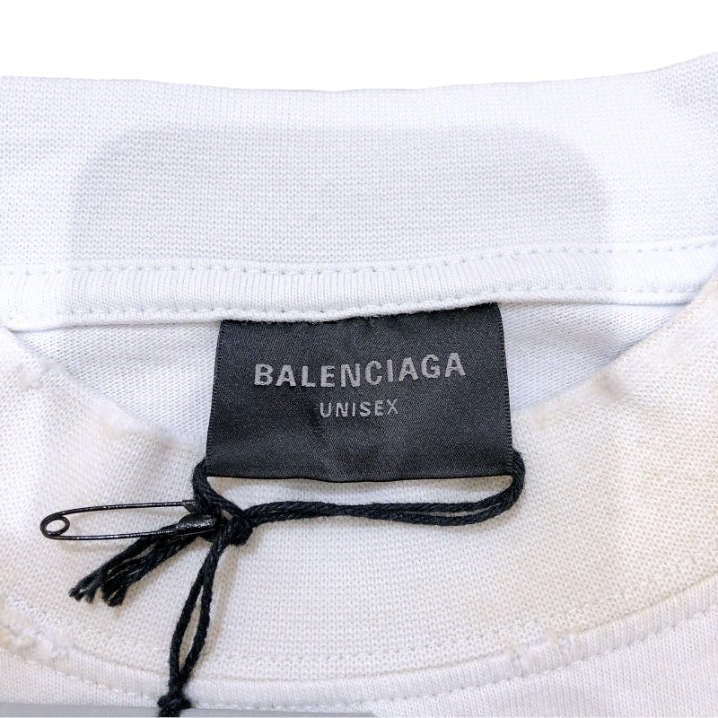 バレンシアガ BALENCIAGA クラッシュダスト加工ワッペン半袖Tシャツ 739028 グレー コットン メンズ 半袖シャツ