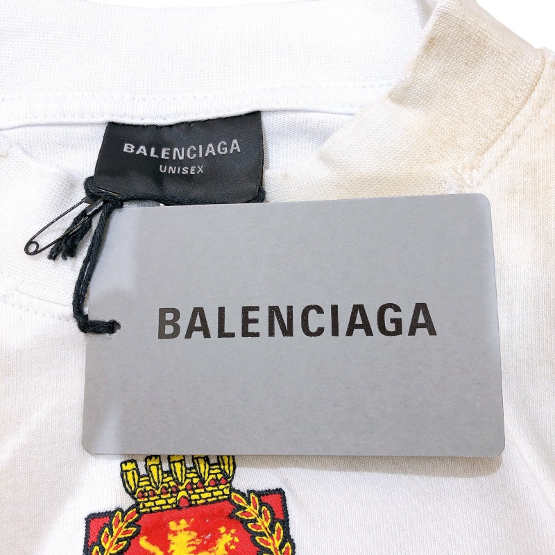 バレンシアガ BALENCIAGA クラッシュダスト加工ワッペン半袖Tシャツ 739028 グレー コットン メンズ 半袖シャツ