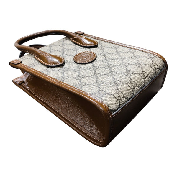 グッチ GUCCI インターロッキングG ミニバッグ 671623 ベージュ ゴールド金具 GGスプリームキャンバス/レザー レディース トートバッグ