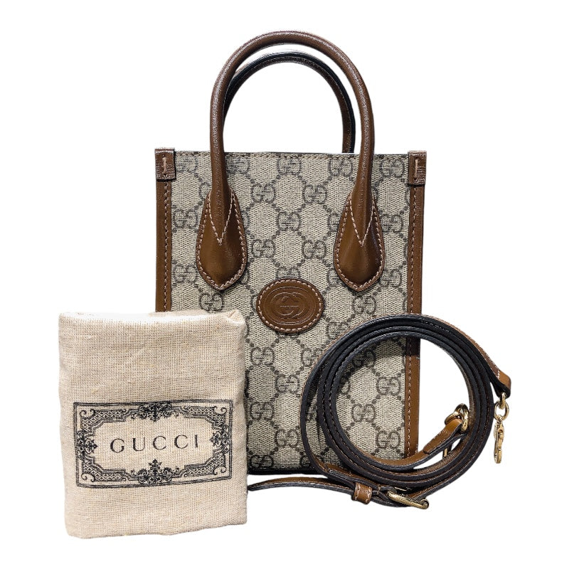 グッチ GUCCI インターロッキングG ミニバッグ 671623 ベージュ ゴールド金具 GGスプリームキャンバス/レザー レディース トートバッグ