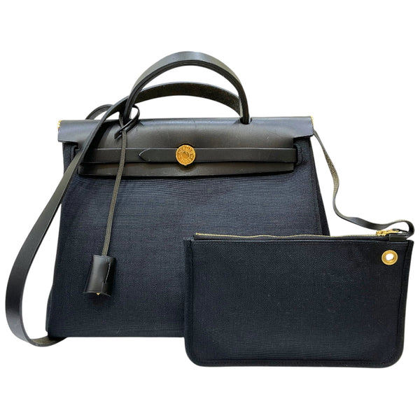 エルメス HERMES エールバッグジップPM Y刻印 ブラック ゴールド金具 トワル/レザー レディース 2wayハンドバッグ
