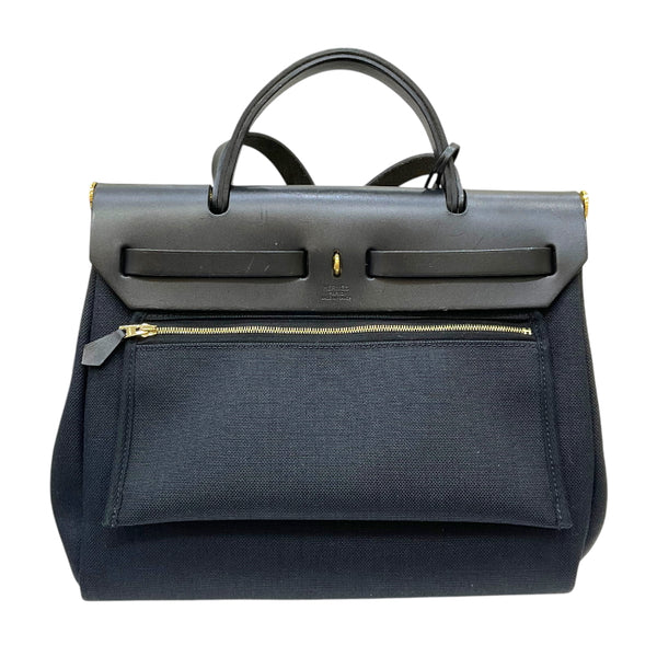 エルメス HERMES エールバッグジップPM Y刻印 ブラック ゴールド金具 トワル/レザー レディース 2wayハンドバッグ