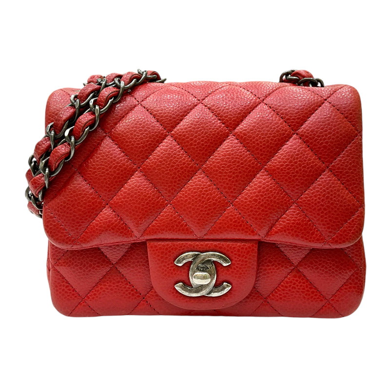 シャネル CHANEL ミニマトラッセ18 A35200 21番台 レッド シルバー金具 キャビアスキン レディース ショルダーバッグ