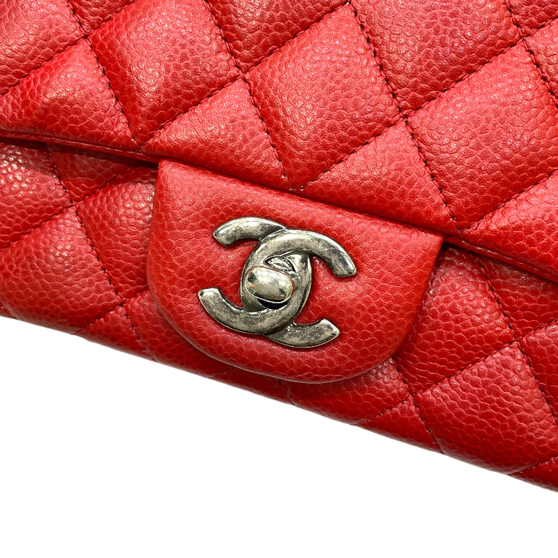 シャネル CHANEL ミニマトラッセ18 A35200 21番台 レッド シルバー金具 キャビアスキン レディース ショルダーバッグ