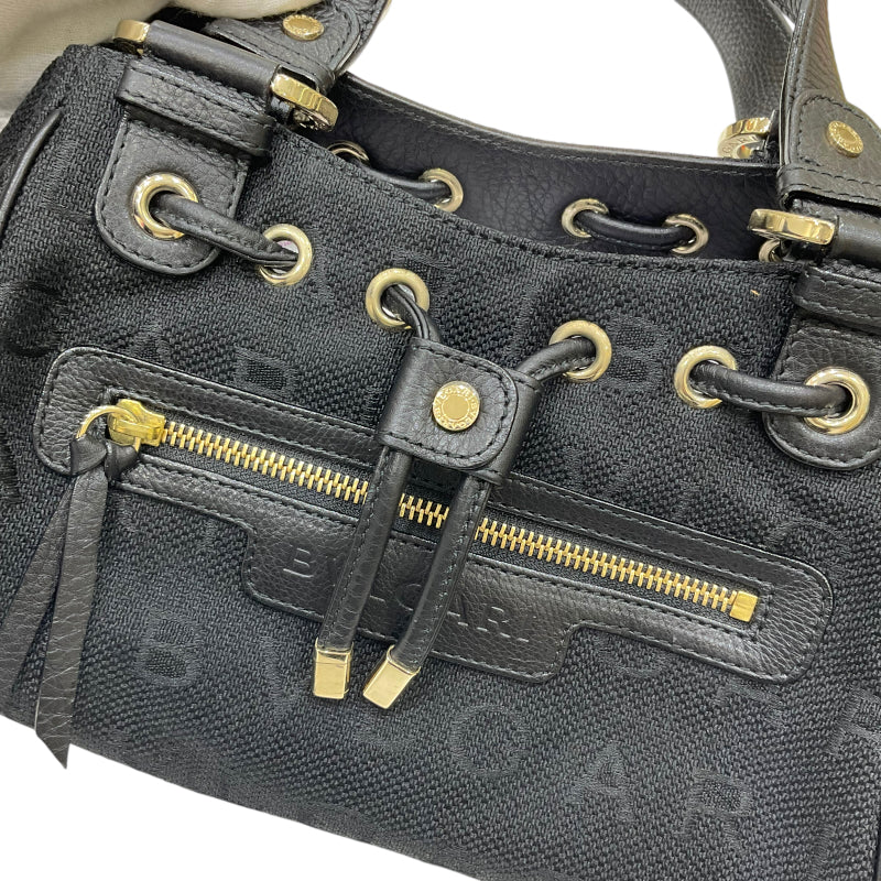 ブルガリ BVLGARI マキシレッタレ ロゴマニアハンドバッグ ブラック ゴールド金具  ジャガードキャンバス/レザー レディース