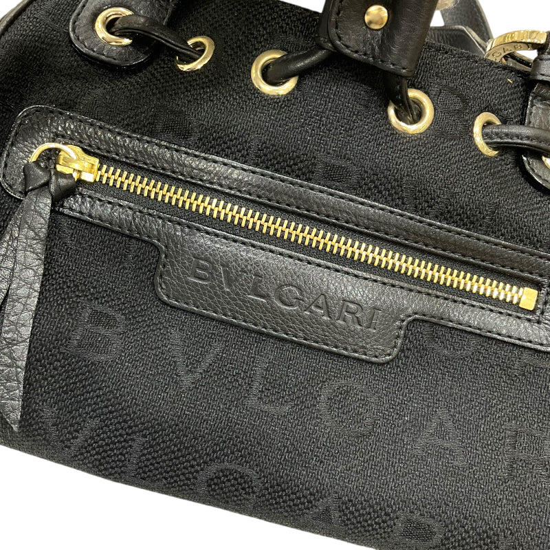 ブルガリ BVLGARI マキシレッタレ ロゴマニアハンドバッグ ブラック ゴールド金具  ジャガードキャンバス/レザー レディース