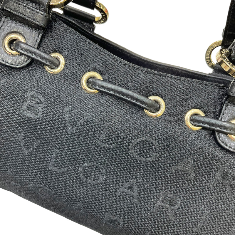 ブルガリ BVLGARI マキシレッタレ ロゴマニアハンドバッグ ブラック ゴールド金具  ジャガードキャンバス/レザー レディース