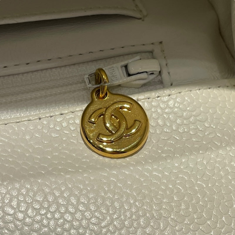 シャネル CHANEL 親子バッグ A04193 ホワイト　GD金具 キャビアスキン レディース ハンドバッグ