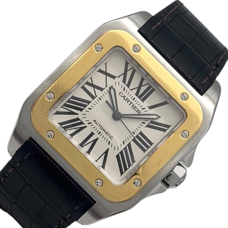 カルティエ Cartier サントス100LM サントス誕生100周年記念限定モデル W20077X7 シルバー K18/SS/社外ベルト/純正バックル メンズ 腕時計