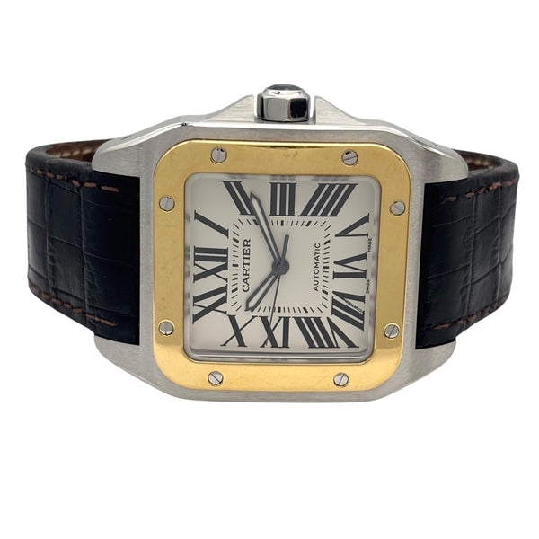 カルティエ Cartier サントス100LM サントス誕生100周年記念限定モデル W20077X7 シルバー K18/SS/社外ベルト/純正バックル メンズ 腕時計