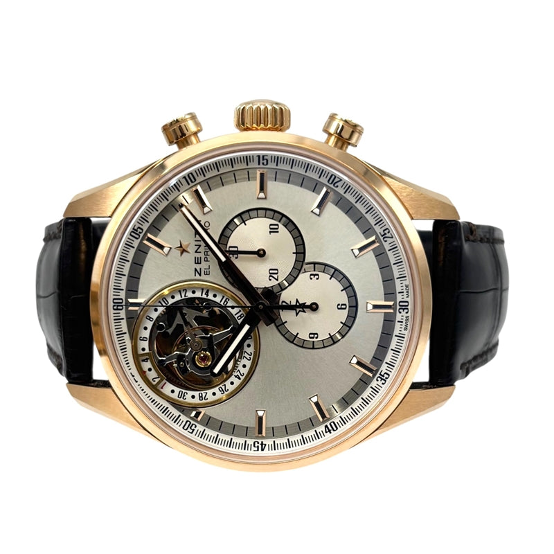 ゼニス ZENITH エルプリメロ トゥールビヨン 18.2050.4035/01.C631 シルバー K18PG/純正ベルト/純正バックル メンズ 腕時計