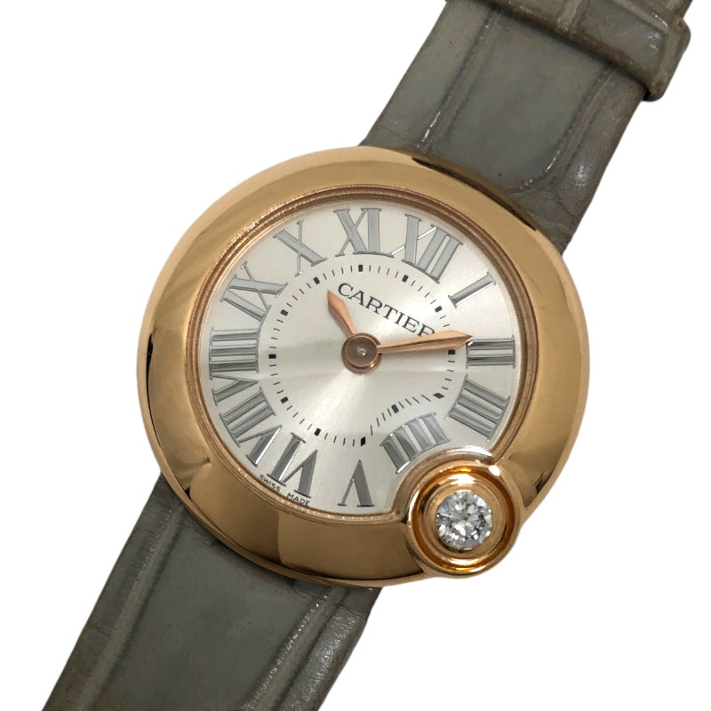 カルティエ Cartier バロン ブラン ドゥ カルティエ WGBL004 シルバー K18PG/革ベルト レディース 腕時計