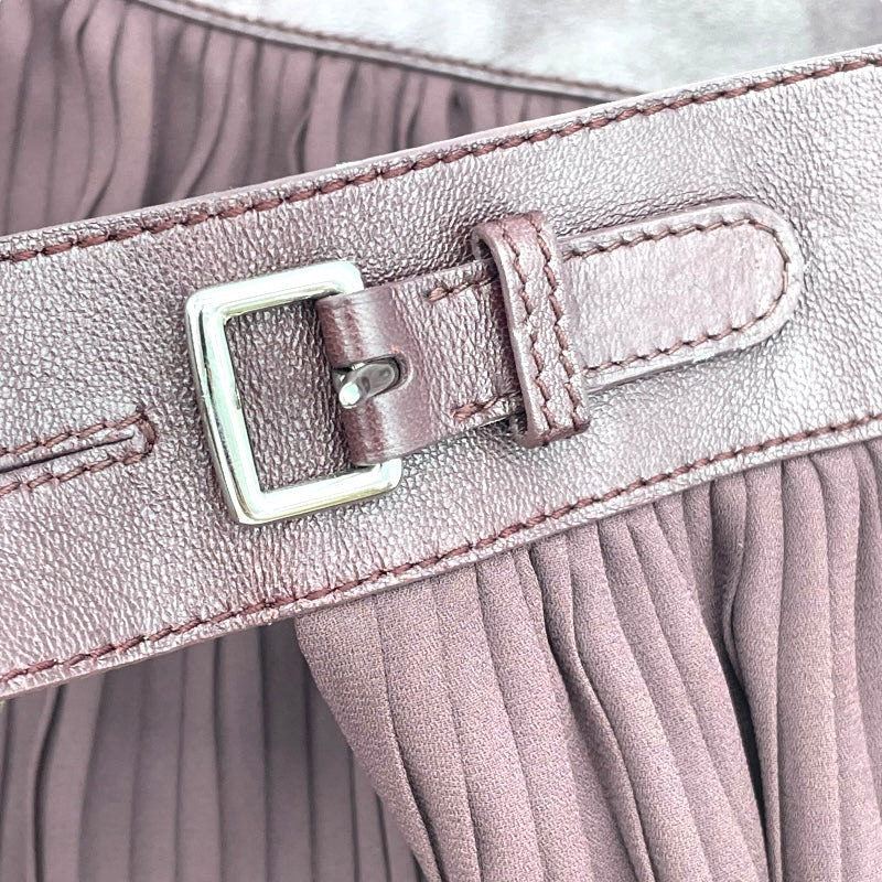 エルメス HERMES レザー切替プリーツスカート ボルドー ポリエステル レディース スカート