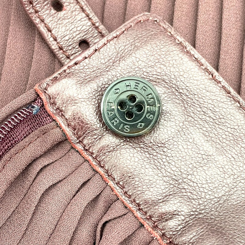 エルメス HERMES レザー切替プリーツスカート ボルドー ポリエステル レディース スカート