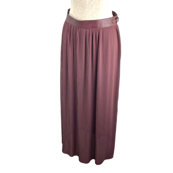 エルメス HERMES レザー切替プリーツスカート ボルドー ポリエステル レディース スカート