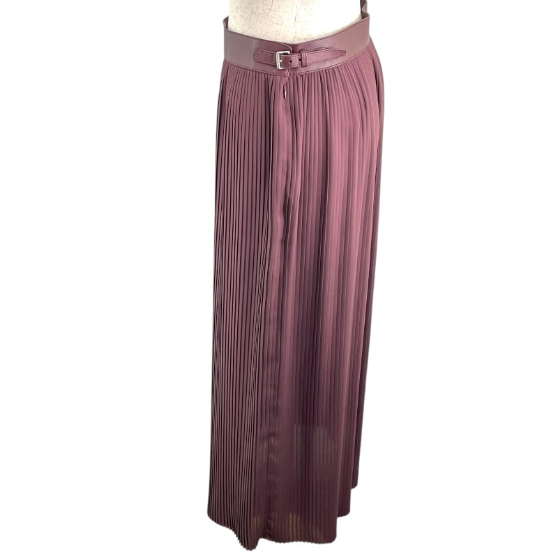 エルメス HERMES レザー切替プリーツスカート ボルドー ポリエステル レディース スカート