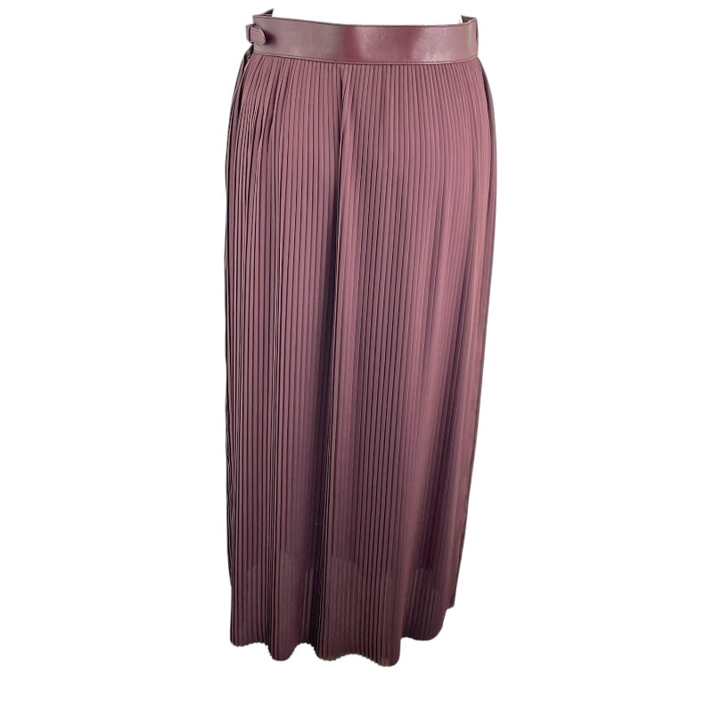 エルメス HERMES レザー切替プリーツスカート ボルドー ポリエステル レディース スカート