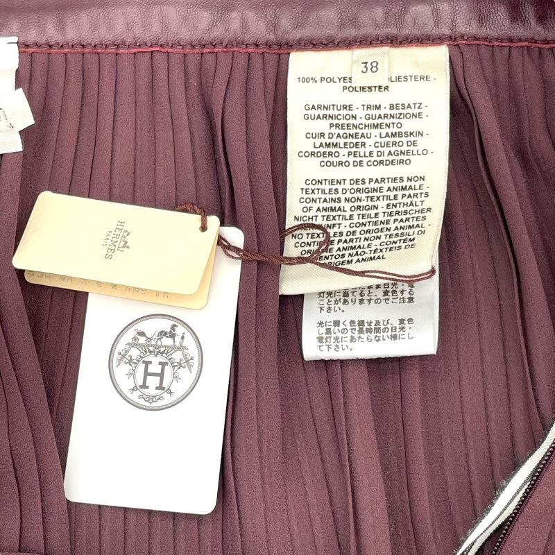 エルメス HERMES レザー切替プリーツスカート ボルドー ポリエステル レディース スカート