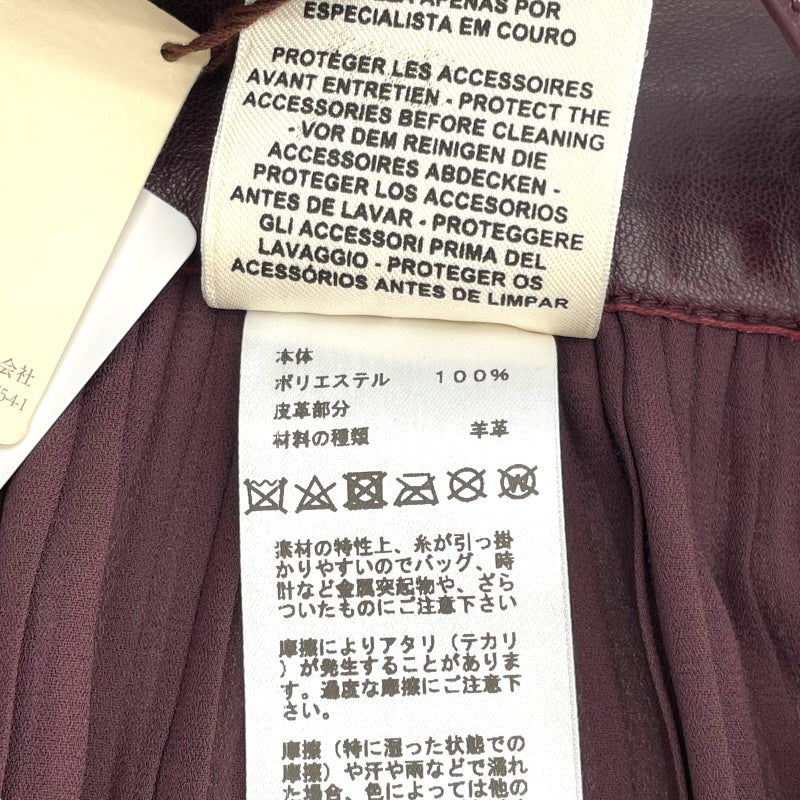 エルメス HERMES レザー切替プリーツスカート ボルドー ポリエステル レディース スカート